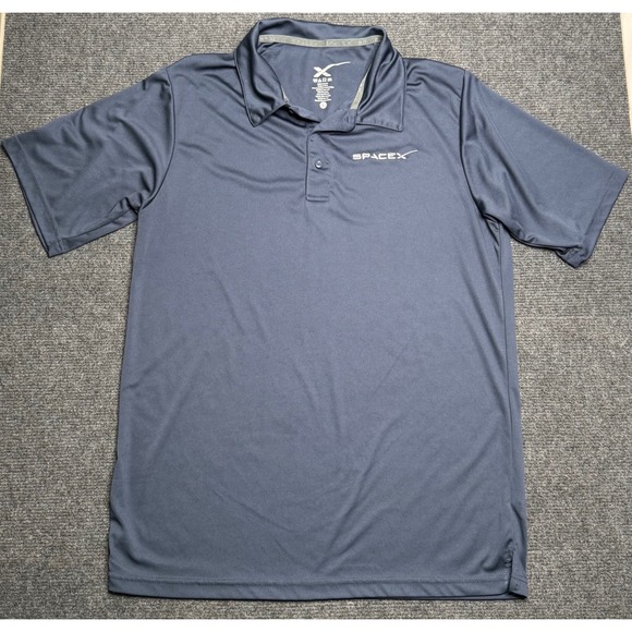 SpaceX Mens Navy Blue Performance Polo Shirt Short Sleeve Logo Size Large L
